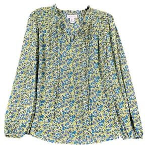 Rachel Zoe Floral Smocked Blouse Long Sleeve Chiffon Pullover Top L Womens‎